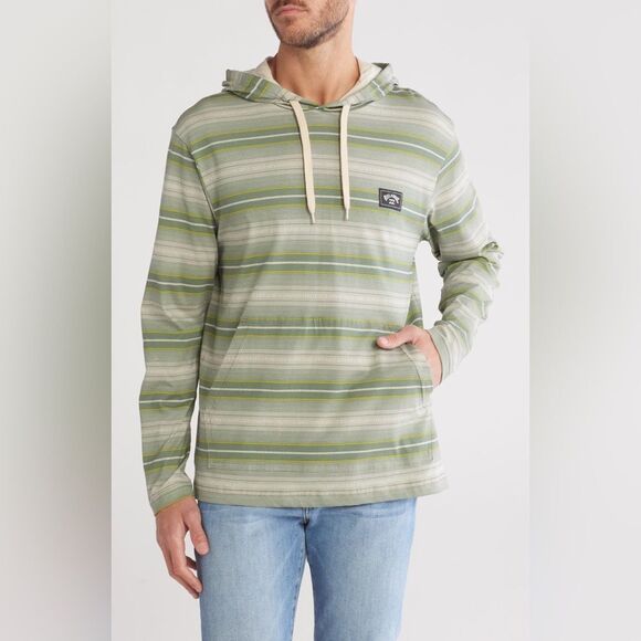 BILLABONG Cedros Green Striped Cotton Hoodie NWT M - Picture 1 of 7